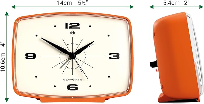 NEWGATE® Brooklyn Alarm Clock | Rectangular Retro Design | Pumpkin Orange | Ideal for Bedside, Desk, Shelf & Mantel | Mid-Century Retro Bedroom & Office Accessory