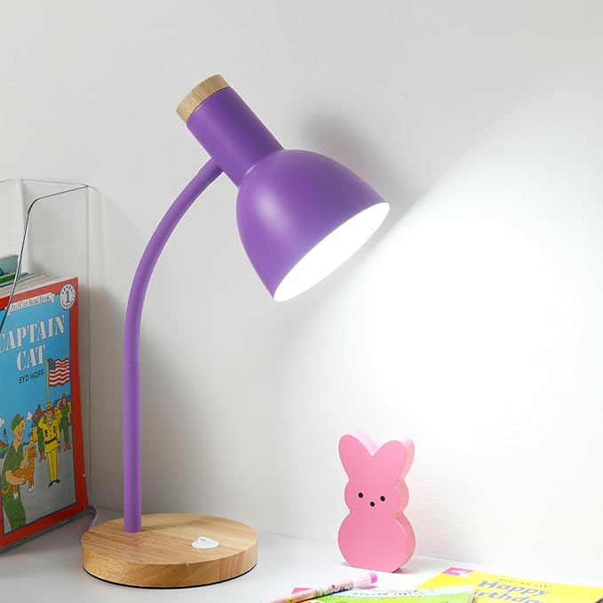 Table Lamp,Wooden Adjustable Desk Lamp,Dorm Lamp&Bedside Lamp for Living Room, Bedroom, Kids Room (Purple)