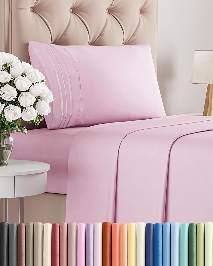 Twin Size 3 Piece Sheet Set - Comfy Breathable & Cooling Sheets - Hotel Luxury Bed Sheets for Women and Men - Deep Pockets, Easy-Fit, Soft and Wrinkle Free Sheets - Light Pink Oeko-Tex Bed Sheet Set