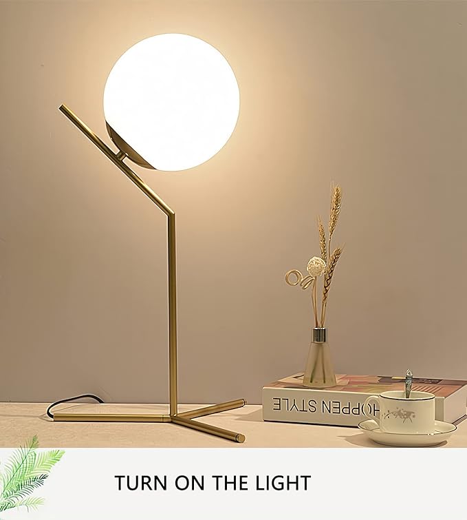 Glass Table Lamp, Minimalist Nightstand Lamps, Metal Standing Reading Light with Glass Ball Shade, Gold Desk Lamp for Bedroom, Office, Study Room, Kids Room (Gold-A-Style)