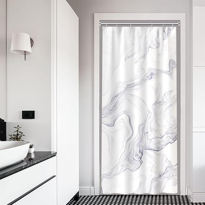 Stall Shower Curtain, White Marble Small Bathroom Curtain Modern Abstract Waterproof Shower Curtain Set with Hooks, 36x72 Inch