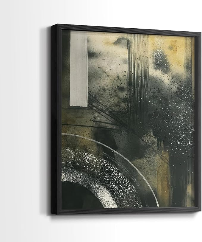 Renditions Gallery Set of 2 Peel & Stick Framed Prints, Moody Abstract Wall Art, Circular and Splattered Effects Wall Decor, Re-Stickable - Ready to Hang - 8"x10" - Black Frame LT588