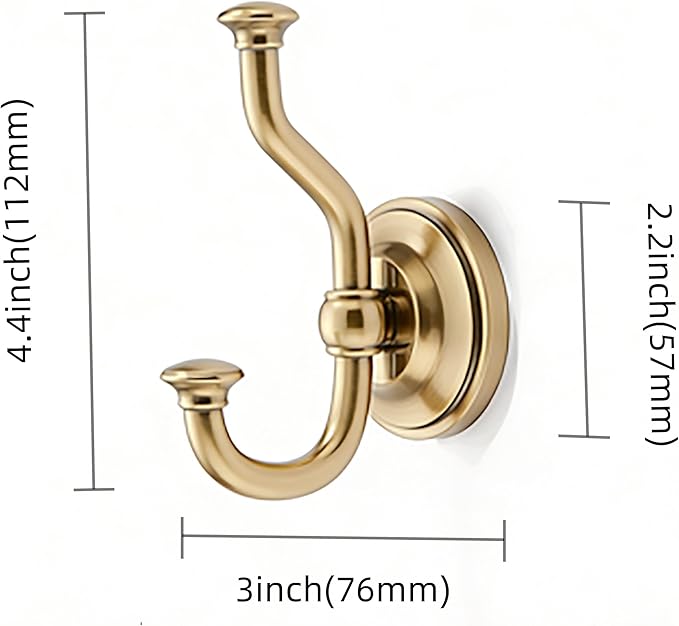 khtumeware 3 Pack 4-1/2 inch Zinc Alloy Vintage Wall Champagne Bronze Large Coat Hooks Suitable for Tile, Wood Board, Glass Walls, Bathroom, Entrance Hall, Kitchen, Multi-Functional Robe Hooks