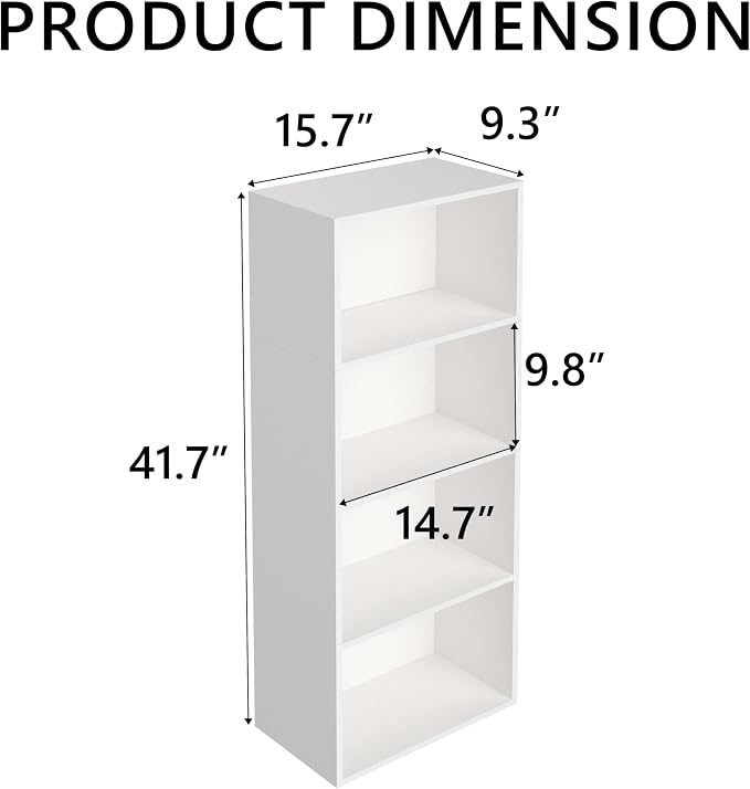 Wooden 4 Cube Storage Organizer, 4 Tier Tall Modern Bookshelf Freestanding Storage Display Organizer, Versatile Cubes Shelf and Cubby Unit for Living Room, Bedroom, Home Office 15.7inch
