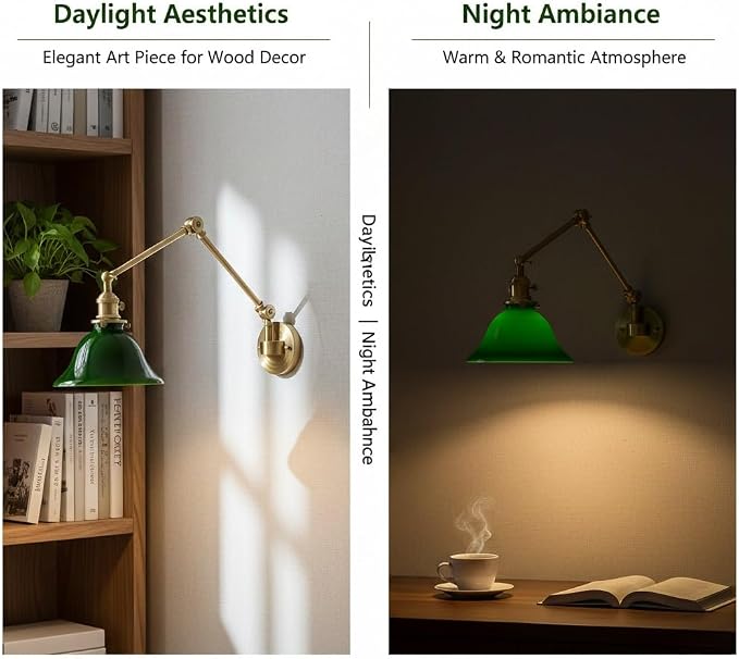 Wall Lamp Brass Swing Arm Wall Sconce Lighting, Industrial Adjustable Lamp, Vintage Reading Foldable Light Fixture Retro Long
