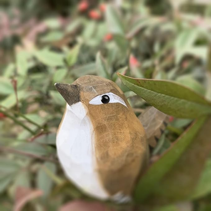 Bird Figurines Hand Carved Painted Wooden Statues for Home Decor, Gift for Bird Lovers,Housewarming, Birthday, Christmas, Anniversaries (NO.14-Winter Wren)