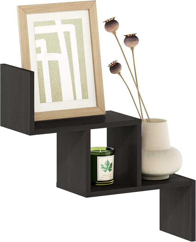 Furinno Rossi Wall Mount Floating Ladder Shelf, Espresso