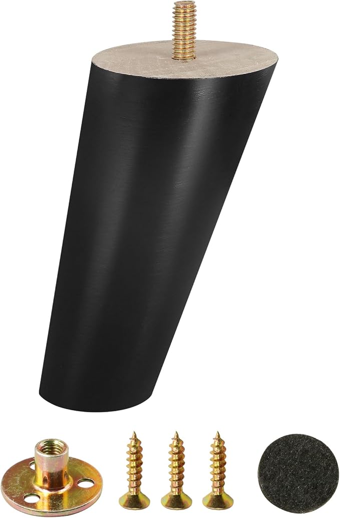 FoDau770 Black Rubber Wood Furniture Legs 7 Inches, 5/16" UNC Slant Tapered Wood Feet Mid Century Sofa Legs, Wooden Furniture Feet Replacement Parts for Cabinet Couch Dresser Chair Ottoman Table