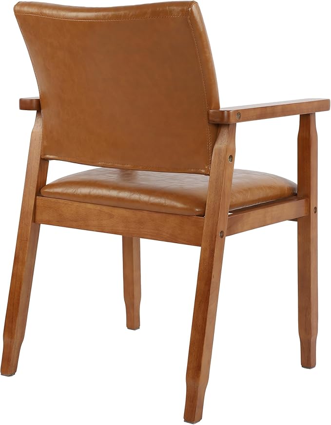 NOBPEINT Mid-Century Dining Side Chair with Faux Leather Seat in Brown, Arm Chair in Walnut