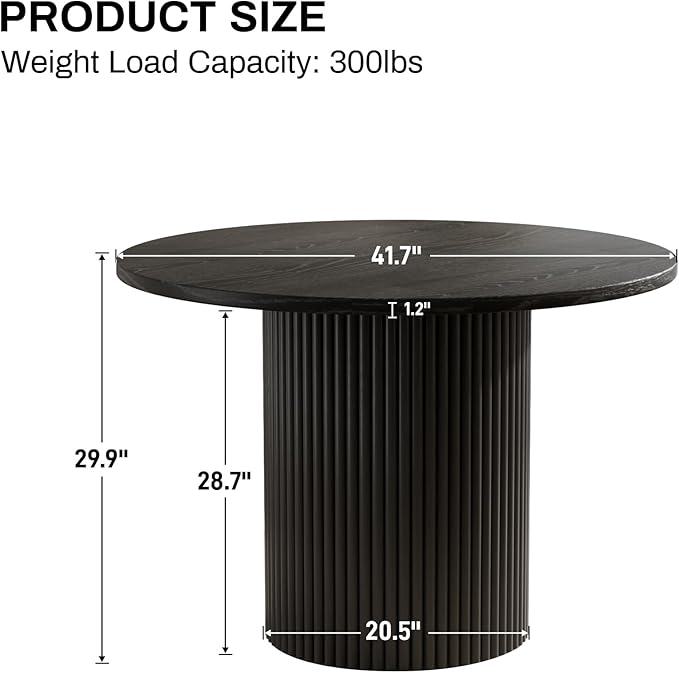 Rophefx Round Dining Table, 41.7" Modern Wood Kitchen Table for 4, Fluted Dining Table, Pedestal Circle Dining Tables for Leisure, Coffee, Kitchen, Dining Room φ41.7" x 29.9"H (Black Color)