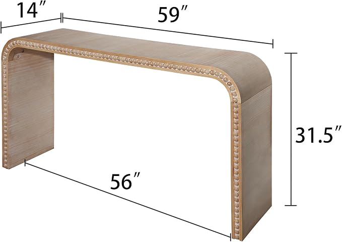 Wood Console Table, 59" Retro Long Sofa Table Behind Couch with Real Wood Beads Decor, Wooden Narrow Sofa Table Hall Table for Living Room Foyer Entrance Entryway, Natural