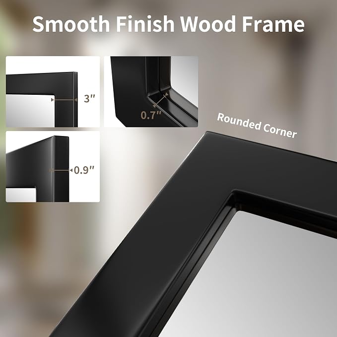 54''x36'' Rustic Wall Mirror for Bathroom Black Wood Frame, Classic Rectangle Mirror Farmhouse Vanity Wall Mirror Decor Living Room, Bedroom, Entryway