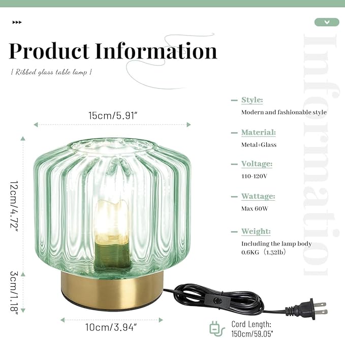 Bedside Table Lamp Touch nightstand lamp with Dark Green Glass Shade Mid Century Modern Table lamp Gold Desk lamp Small Mini Vintage Table Light for end Table Bedroom Living Room Office