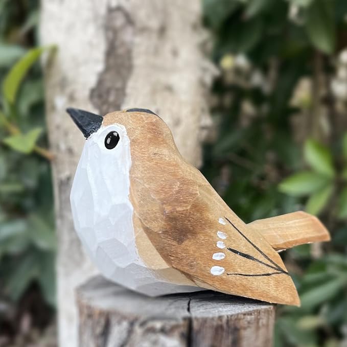 Bird Figurines Hand Carved Painted Wooden Statues for Home Decor, Gift for Bird Lovers,Housewarming, Birthday, Christmas, Anniversaries (NO.12-Regulus satrapa)