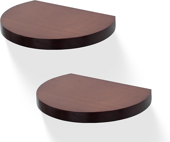 Small Wood Floating Shelves (2-Pack, 6-inch Diameter) - Round Sturdy Invisible Wall Mount Display for Small Plants,Toys,Bathroom,Living Room Storage & Modern Rustic Décor (Dark Walnut)