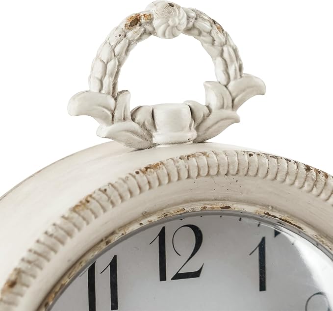 NIKKY HOME Table Clock, Vintage Desk Clock, Antique White Finish Table Clocks, Non-Ticking Battery Operated Decorative Shelf Clock for Living Room Bedroom Gift Clocks