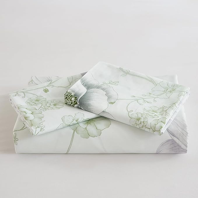 Floral Duvet Cover King Size 100% Cotton Reversible Green Floral Duvet Cover Set with Zipper Closure 3 Pcs Green Leaf Soft & Breathable Bedding Comforter Cover