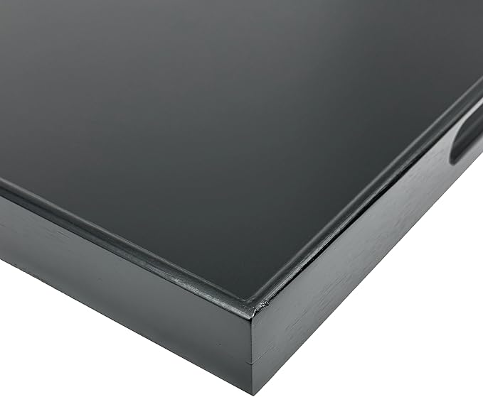 Bam & Boo 20" x 20" x 2" Square Natural Bamboo Ottoman Tray with Handles, Black