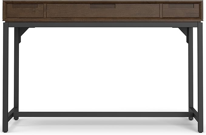 SIMPLIHOME Banting Small Desk - 48 Inch Wide Solid Wood and Metal Writing Desk in Walnut Brown, Modern Industrial Home Office Computer Table for Study with 2 Drawers and Flip-Down Keyboard Tray