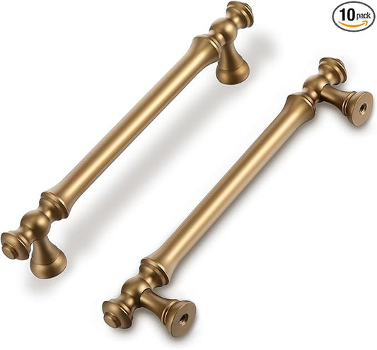 Shimeyao 10 Pack Champagne Gold Cabinet Pulls 5"(128 mm) Hole Center Vintage Cabinet Pulls Handles Drawer Handles Closet for Kitchen Bathroom Drawer Dresser Pull Hardware Hole Center
