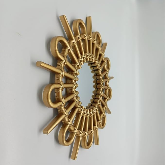 Gold Mirrors for Wall Pack of 1. Round Mirrors. Blade Shape.Decorative Mirrors.Wall Mirrors for Decor Home Decor.Plastic Frames.Glass Mirrors.Sun Gold Color.