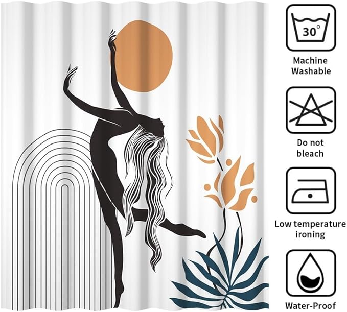 Boho Shower Curtain for Bathroom Female Dancer Holds The Sun Leaf Abstract Floral Shower Curtains Modern Minimalist Bathroom Decor Machine Washable Waterproof Polyester Fabric with Hooks 69x70 Inch