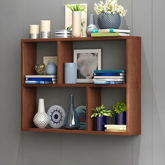 RUNNUP Floating Wall Mount Bookcase Engineered Wood Book Shelf Decor Wall Shelf for Study Room Office Living Room, Brown 31.5" L x 9.4" W x 25.6" H