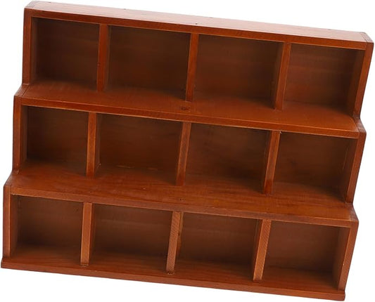 Cabilock Creative Vintage Wooden Desktop Organizer Rack with Multi Storage Stylish Wall Hanging Display Case for Home and Office Elegant Trapezoidal Design with Compartments