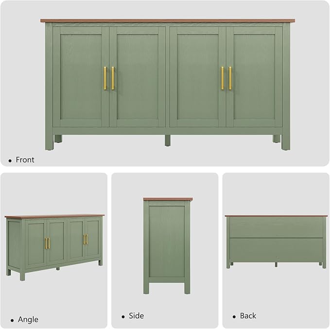 ARTPOWER Large Sideboard Buffet Cabinet with Storage, 60" Accent Cabinet Modern Buffet Table with Adjustable Shelf, Credenza Green Storage Cabinet for Dining Room, Living Room, Kitchen, Entryway