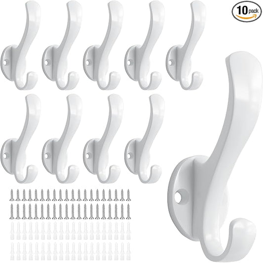 Coat Hooks Heavy Duty - Easy to Install Metal Towel Hooks Fashionable Wall Hooks for Hanging Hat, Towel, Key, Robe, Scarf, Bag, Cap (10 PCS White)