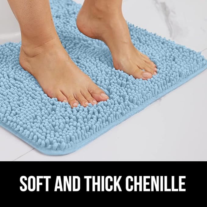 GORILLA GRIP Bath Rug Mat, Thick Soft Absorbent Chenille, Quick Dry Microfiber Mats, Rubber Backing Washable Shower Floor Rugs, US Designed Bathroom Bathmat Home Decor Accessories, 24x17, Sky