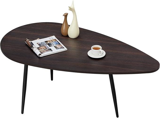 SAYGOER Oval Coffee Table Espresso Wood Mid Century Modern Coffee Tables Unique Retro Farmhouse Accent Center Sofa Rustic Table for Living Room Home Office Easy Assembly, Dark Brown