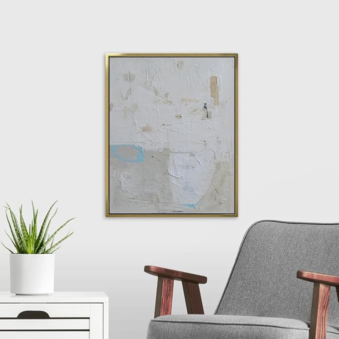 CANVAS ON DEMAND Two Shades One Heart Natural Wood Float Framed Canvas Wall Art Print by Erin Ashley, Abstract, Home Decor, Modern Abstract, Artwork,16" x20in