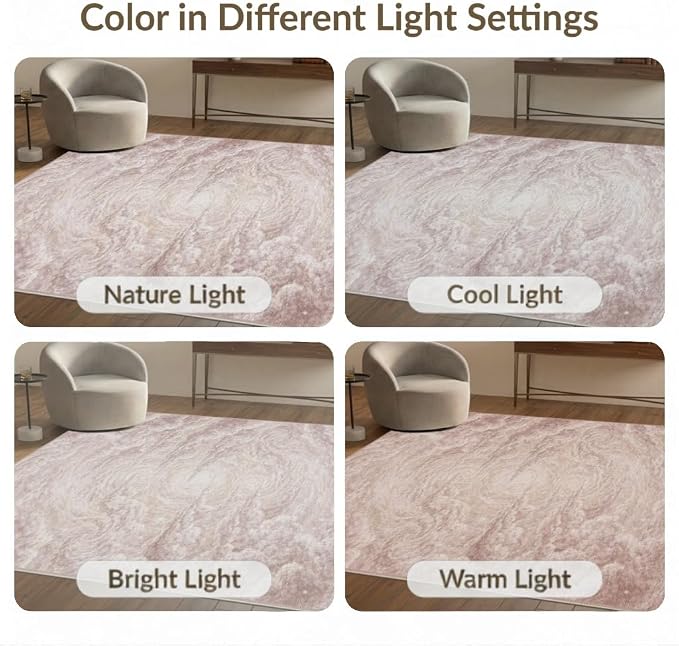 5'x7' Washable Flatwoven Rug, Light Beige Abstract Swirl Stain Resistant Area Rug for Guest Room, Lounge, Apartment, Non-Slip Low Profile Floor Covering | Ref:2208261