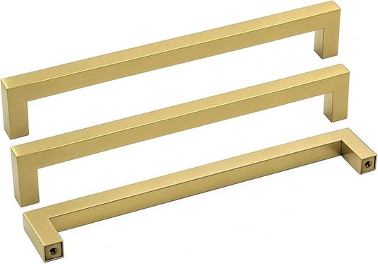 Goldenwarm Brushed Brass Cabinet Pull Knobs Kitchen Hardware - LSJ12GD192 Modern Gold Drawer Knobs 7-1/2 Inch Hole Centers Square Bathroom Cabinet Pulls Dresser Handles 1 Pack