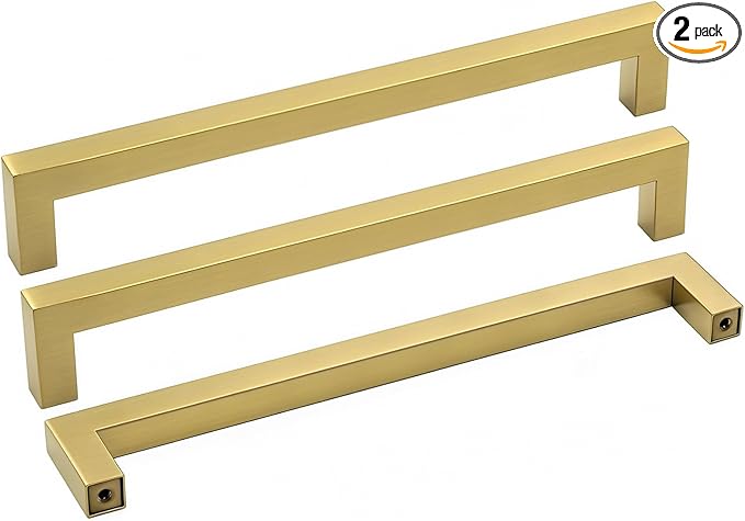 Goldenwarm Gold Cabinet Pulls Brushed Brass Drawer Pulls Gold Kitchen Cabinet Handles Square Bar Pulls Antique Brass Bathroom Cabinet Hardware,7-1/2in 2 Pack