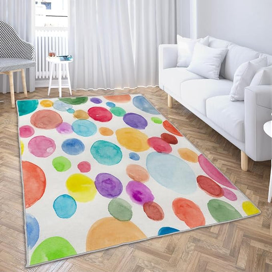 Ansouyi Colorful Non-Slip 5x7ft Area Rugs, Washable Rug Carpet for Living Room Colorful Polka Dot Home Decor Rugs for Game Room Classroom Bedroom Dining Kindergarten Room