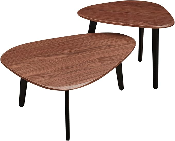 Nesting Coffee Table Set of 2-Mid Century Modern Wooden Coffee Table,Guitar Pick Stacking Tables with Solid Wood Legs,Small Coffee Tables for Small Spaces,Living Room,Apartment(Walnut)