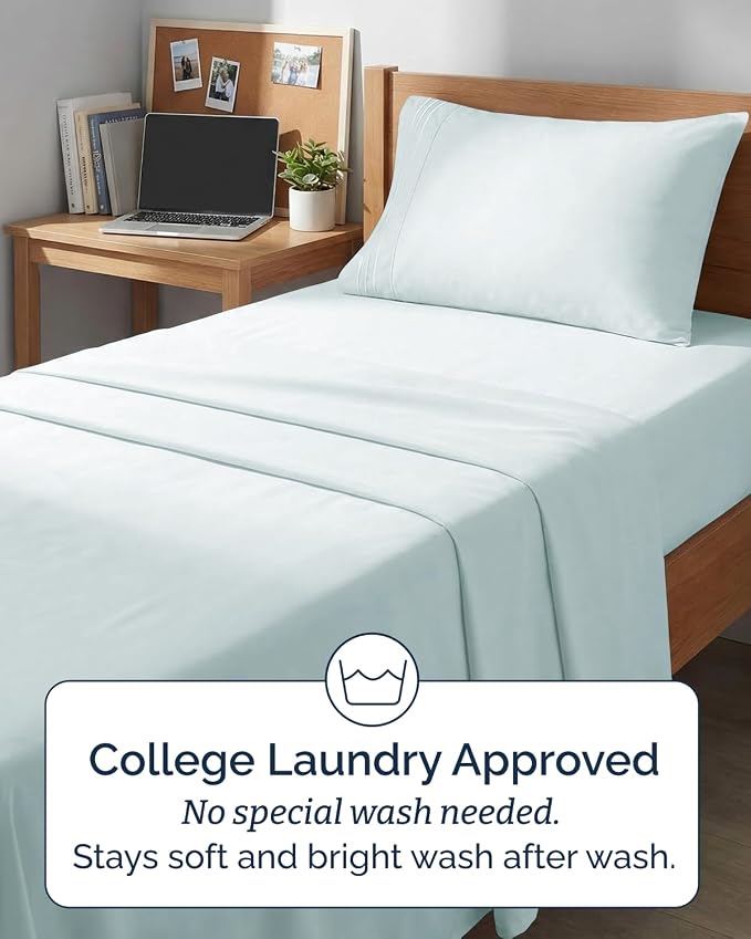 Twin XL Size 3 Piece Sheet Set - Comfy Breathable & Cooling Sheets - Hotel Luxury Bed Sheets for Women & Men - Deep Pockets, Easy-Fit, Soft and Wrinkle Free Sheets - Ice Blue Oeko-Tex Bed Sheet Set