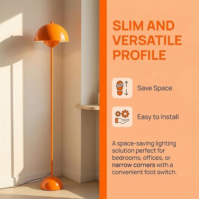 COSYLUX Modern Floor Lamp for Living Room, Industrial Tall Standing Lamp for Bedroom, Metal Shade Reflecting Light Reading Floor Lamp for Office, Nursery Room, Corner(Pastel Orange)