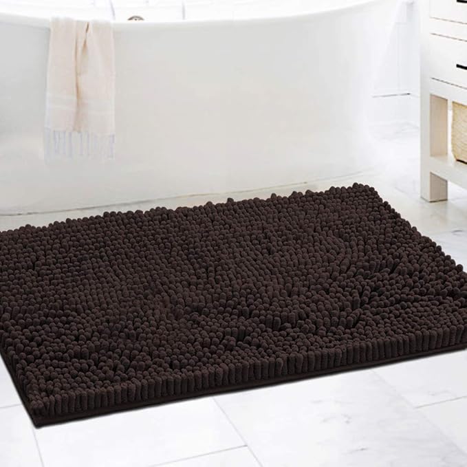 H.VERSAILTEX Bathroom Rugs Bath Mat Bath Rugs Bath Mats for Bathroom Non Slip Extra Soft Chenille Bath Rug Fulffy Shag, Indoor Rug Carpet for Living Room (Chocolate, Extra Large 24" x 36")