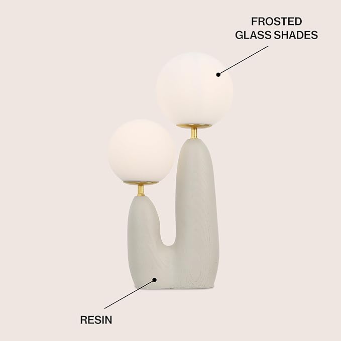 JONATHAN Y JYL4065C Oda 17.75" 2-Light Modern Bohemian Resin/Iron/Frosted Glass Danish Cactus LED Table Lamp for Bedroom, Living Room, Office, College, Nightstands and Coffee Table, Almond/Brass Gold