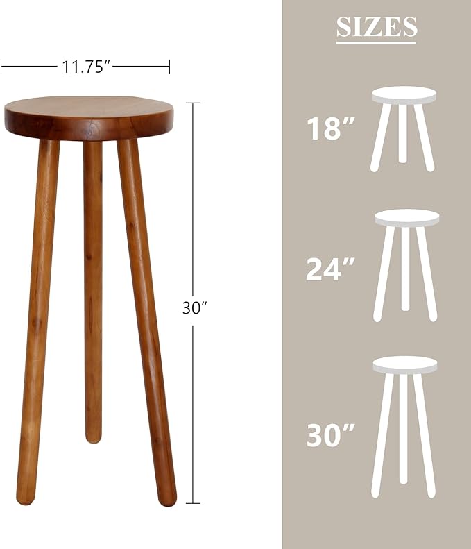11.8" Round 30" Tall Wood Plant Stand | Teak Wood Accent Stool | Accent Table |Side Table