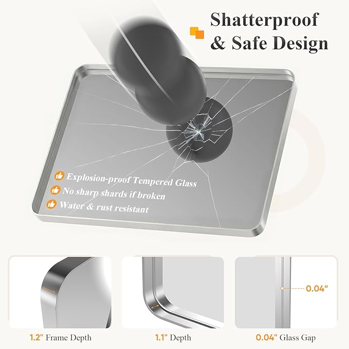 NEWBULIG 36X40 Inch Bathroom Mirror for Over Sink, Wall Vanity Mirrors Tempered Glass, Anti-Rust Metal Framed Rounded Rectangle, Hangs Horizontally or Vertically, Farmhouse Home Decor, Silvery