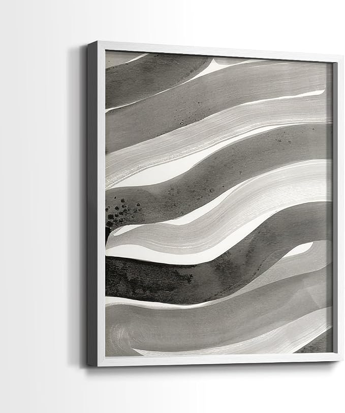 Renditions Gallery Set of 2 Peel & Stick Framed Prints, Watercolor Abstract Wall Art, Black and White Bold Brushstrokes Wall Decor, Re-Stickable - Ready to Hang - 11"x14" - White Frame LT588