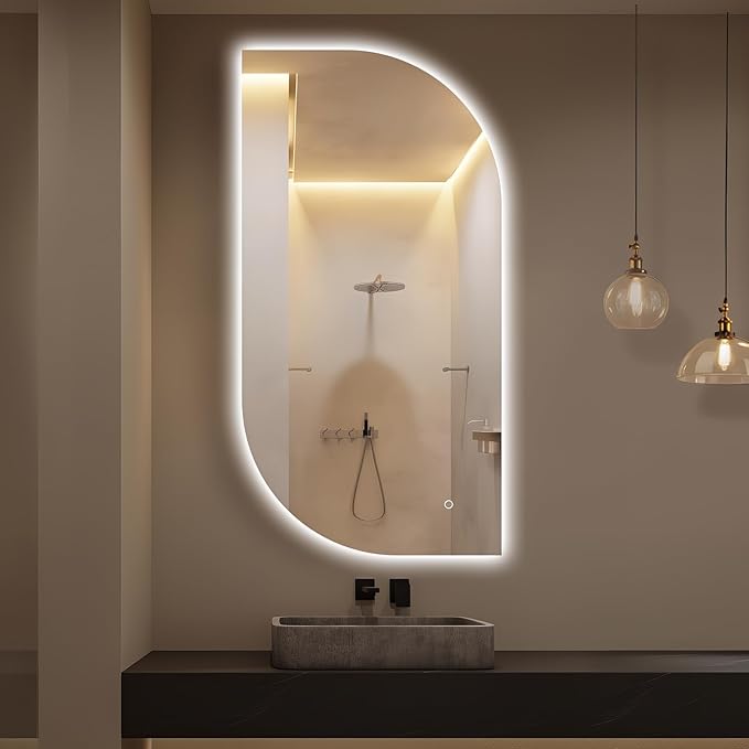LED Bathroom Mirror with Lights, 47x24 Inch Leaf LED Backlit Mirror Irregular, Anti-Fog, Dimmable Light, Asymmetrical Vanity Mirror for Makeup, UL Listed, Room Decor for Bedroom Horizontal/Vertical