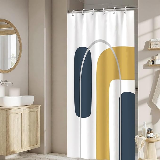Boho Abstract Shower Curtain for Bathroom Modern Minimalist Neutral Bathroom Decor Simple Geometric Arch Aesthetic Bathtub Curtains Machine Washable Waterproof Polyester Fabric with Hooks 48x72 Inch