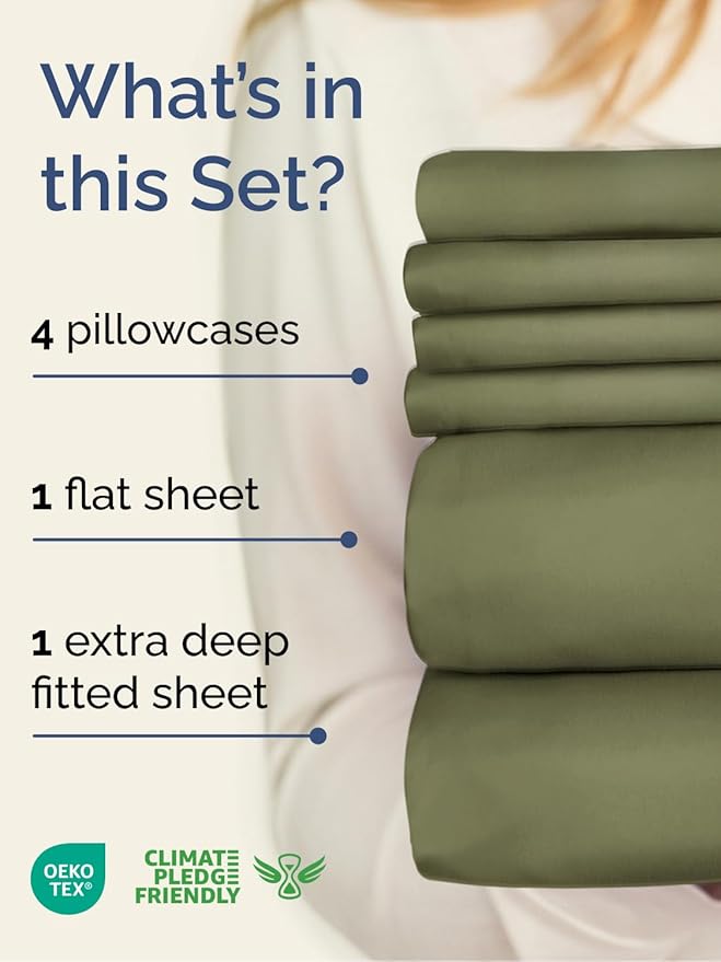 Extra Deep Queen Sheet Set - 6 Piece Breathable and Cooling Sheets - Hotel Luxury Bedding for Women, Men, Kids & Teens - Easy Secure Fit - Soft, Wrinkle Free & Comfy - Extra Deep Pockets - Sage Green
