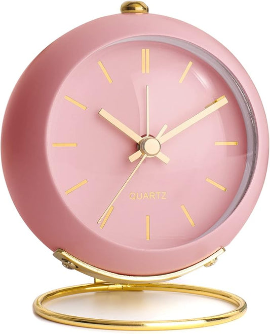 AYRELY® Battery Operated Desk Alarm Clocks with Light,Retro Silent No Ticking Analog Small Clock,Loud Table Clock for Bedside/Bedroom/Kitchen/Office/Travel/Kids/Room Decor Aesthetic Vintage(Pink)