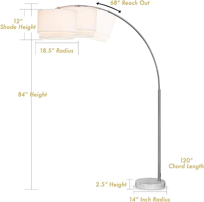 Major-Q Modern 81" Arc Tall Living Room-Stand Up Arching Drum Shade Large Floor Lamp for Dinning/Bedrooms-Corner Lamp for Office Lighting